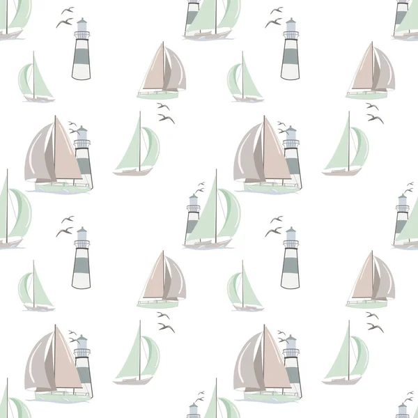 Sailing yacht illustration, drawing in pastel colors in vintage style