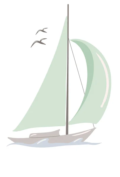 Vitorlás Jacht Illusztráció Rajz Pasztell Színek Vintage Stílusban — Stock Fotó