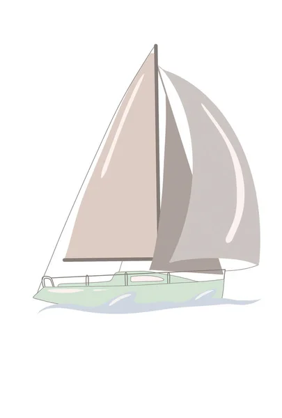 Sailing yacht illustration, drawing in pastel colors in vintage style