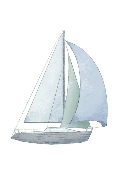 Segling Yacht Illustration Rita Pastellfärger Vintage Stil — Stockfoto