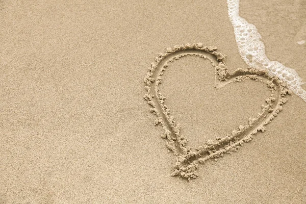 Песчаная Живопись Сердца Пляже — стоковое фото