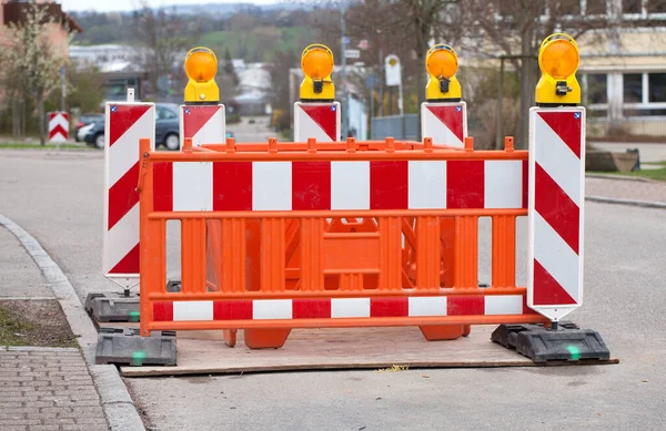 Bariera Światłami Ostrzegawczymi Placu Budowy — Zdjęcie stockowe