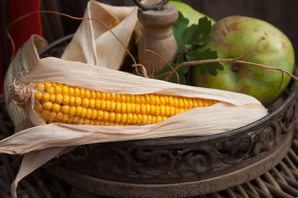 Autumnal Stilllife Corn Cob Apple — Photo