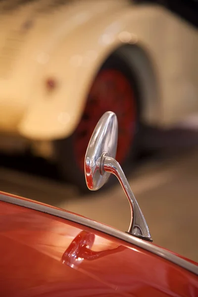 Rear view mirror of a vintage car