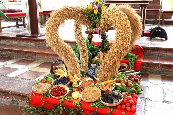 German thanksgiving harvest decoration in a catholic church
