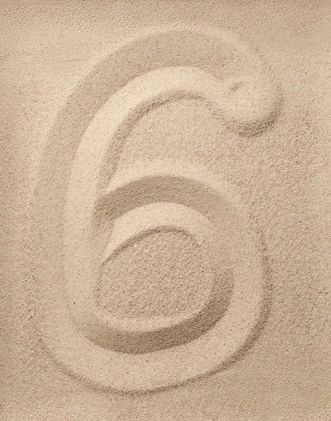 Numer 6 z piasku — Zdjęcie stockowe