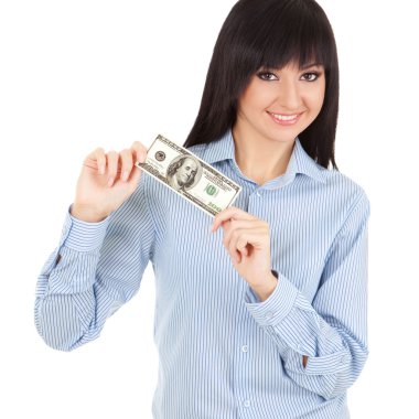 genç iş kadını para ile