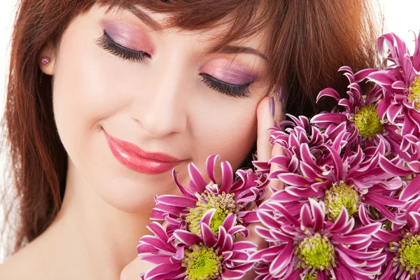 Cute woman face with flowers — Stock Photo, Image