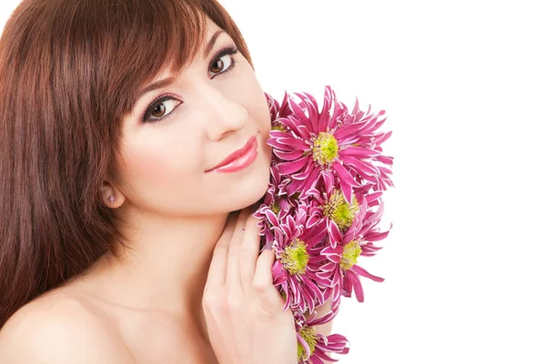 Portrait of a young beautiful woman with flowers — Stock Photo, Image
