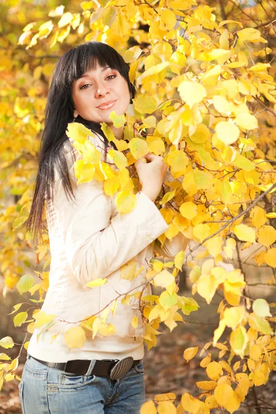 Jonge mooie vrouw in de herfst park — Stockfoto