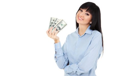 genç iş kadını para ile