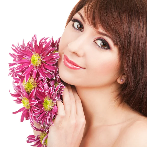 Portret młodej kobiety piękne kwiaty — Zdjęcie stockowe