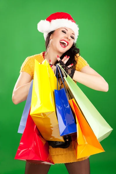 Szórakoztató télapó nő színes csomagok — Stock Fotó