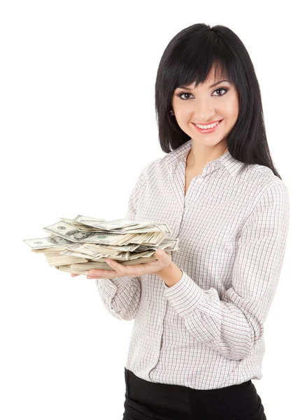 Young business woman with money — Stock Photo, Image