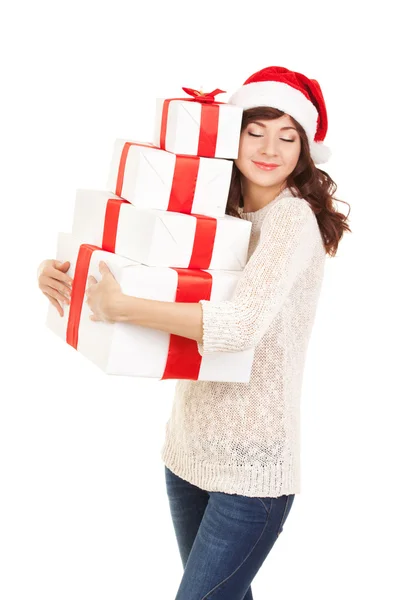Mujer feliz con cajas de regalo —  Fotos de Stock