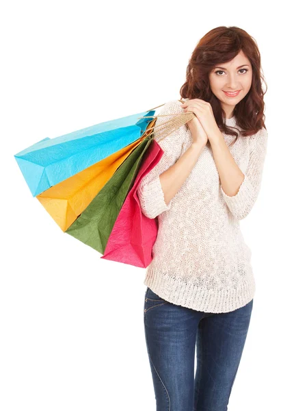 Krásná žena s nákupní tašky — Stock fotografie