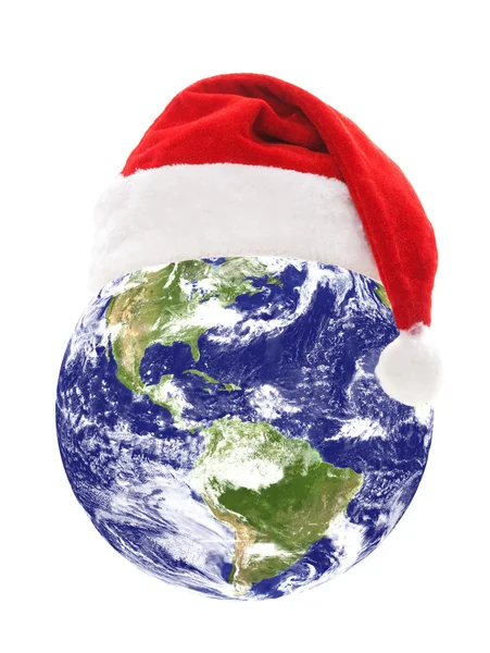 Earth with santa hat — Stock Photo, Image