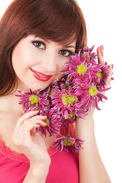 Cute young woman with flowers — Stock Photo, Image