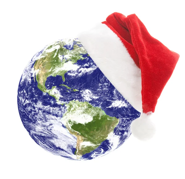 Earth with santa hat — Stock Photo, Image
