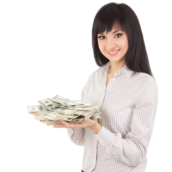 Young business woman with money — Stock Photo, Image