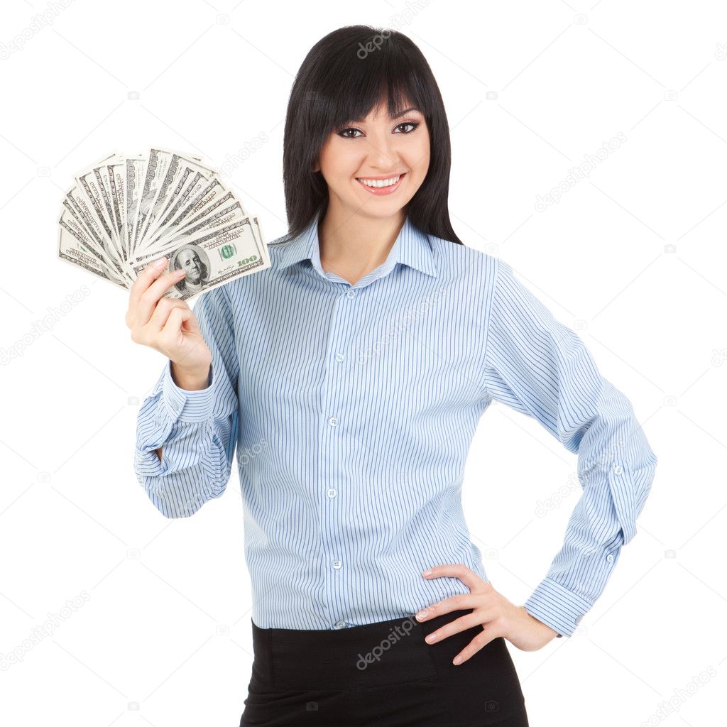 Young business woman with money