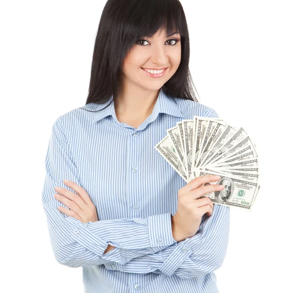 Jeune femme d'affaires avec de l'argent — Photo