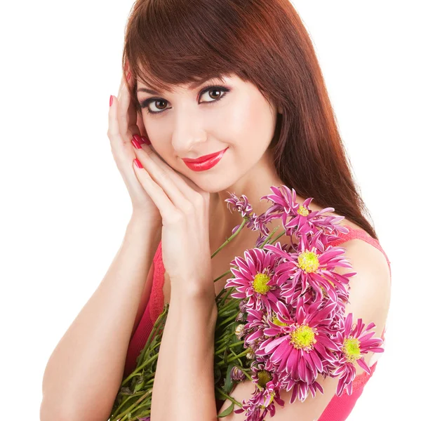 Jeune femme mignonne avec des fleurs — Photo