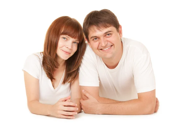 Glückliches Paar auf weißem Hintergrund — Stockfoto