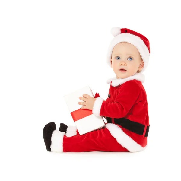 Мила дитина Санта з красивими блакитними очима на білому тлі — стокове фото