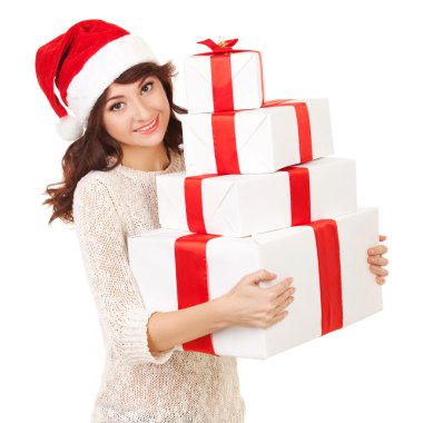 mutlu Noel Baba hediye kutuları kadınla