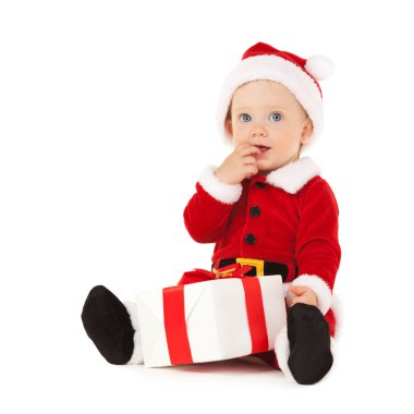 sevimli Noel baba bebek beyaz zemin üzerine güzel mavi gözlü