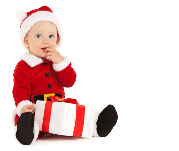 Lindo bebé de santa con hermosos ojos azules en el fondo blanco — Foto de Stock