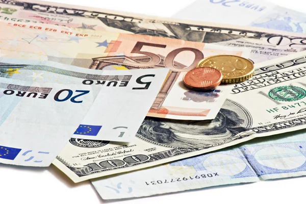 Dollar Euro und tschechisches Geld — Stockfoto