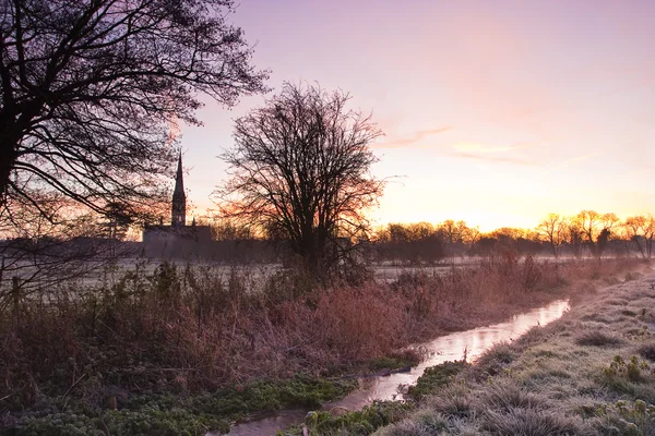 Kathedraal van Salisbury over weiden — Stockfoto