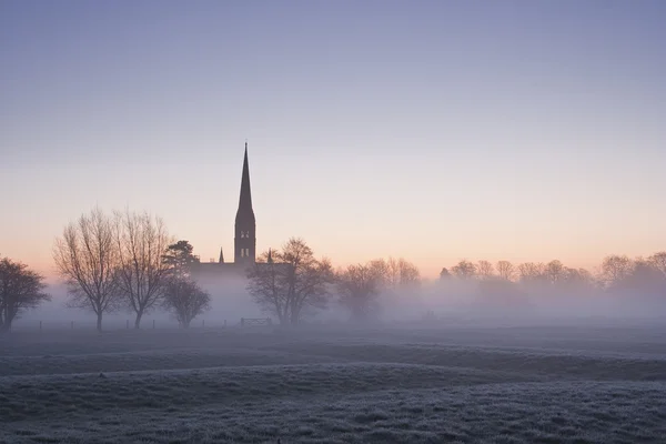 Salisbury cathedral across  meadows — Stock Photo, Image