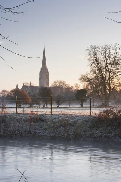 Salisbury-Kathedrale über Wiesen — Stockfoto