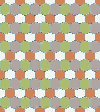 Vektör, Kusursuz, Turuncu ve Yeşil Tonlu Altıgen Şekiller Görüntüsü. Tasarım ve Tekstil 'de Muhtemel Uygulamalar
