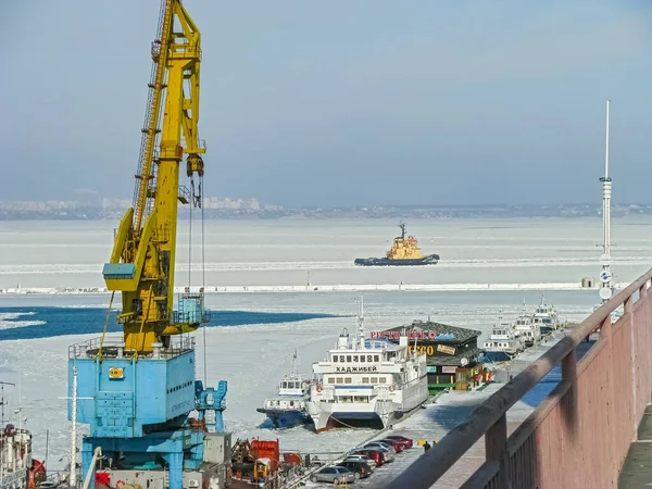 Ukrajina Odessa Commercial Sea Port Února2012 Plovoucí Jeřáb Další Malá — Stock fotografie