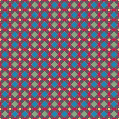 Kusursuz, kırmızı-kahverengi tonlarda stilize Rhombuses, Squares ve Trapezoids 'un vektör görüntüsü. Tasarım ve Tekstil 'de Muhtemel Uygulamalar