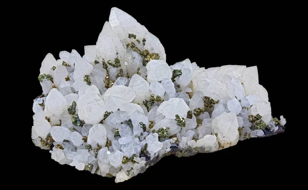 Tahsilat Minerali Dağ Kuvars Pyrite Ile Birleştirildi Siyah Arkaplanda Zole — Stok fotoğraf