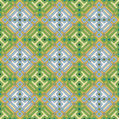 Pürüzsüz, Sarmalayan Kurdele Şekillerinin Vektör Görüntüsü Soluk Yeşil ve Mavi Tonlar 'da Dönüşümlü Şekil Oluyor. Tasarım ve Tekstil Uygulaması Mümkün