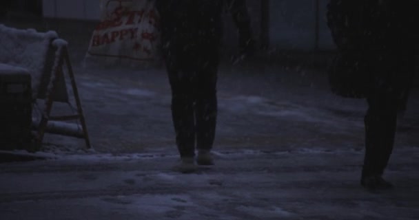 Περπάτημα άνθρωποι στον αστικό δρόμο στο Shinjuku Τόκιο χιονίζει χειρός — Αρχείο Βίντεο