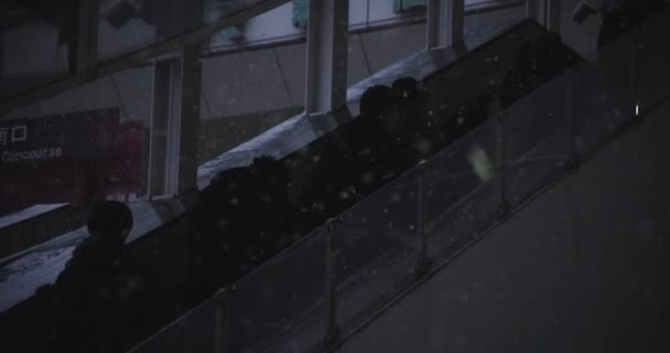 Chůze lidí na městské ulici v Shinjuku Tokyo sníh ruční — Stock video