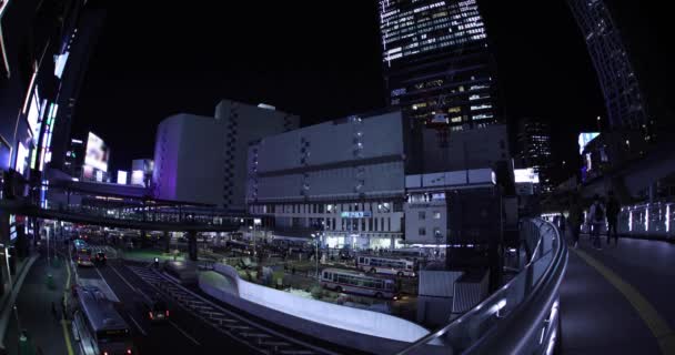 Neon-Stadt vor dem Bahnhof Shibuya — Stockvideo