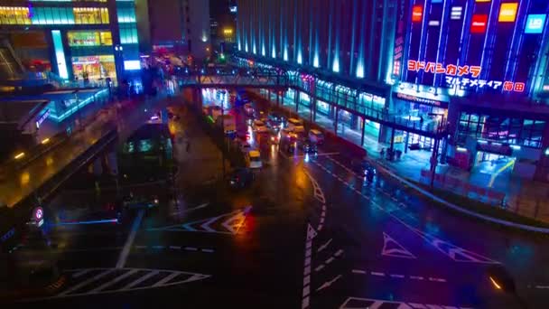Un timelapse de la calle en el centro de Osaka en ángulo alto de la noche — Vídeos de Stock