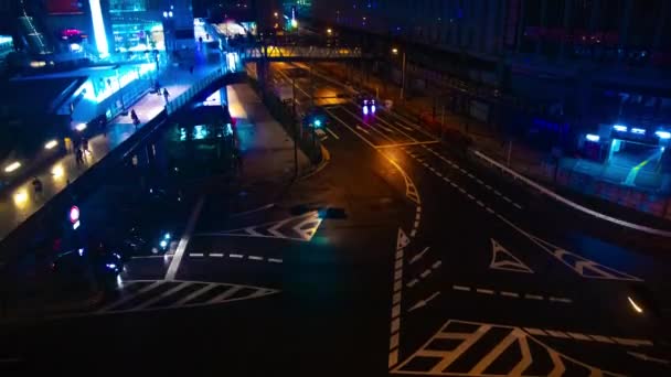 大阪のダウンタウンで夜のハイアングルで通りのタイムラプス — ストック動画