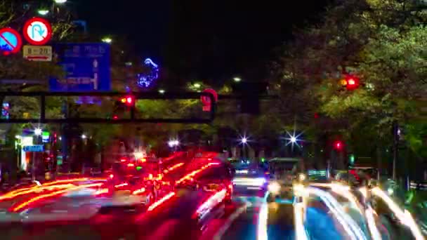 Een avond timelapse van de kers straat op Yasukuni avenue in Tokio lange kans panning — Stockvideo