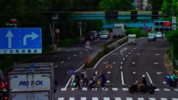 Un timelapse de la calle del coche en la avenida Kanpachi en Tokio diurno largo tiro zoom — Vídeos de Stock