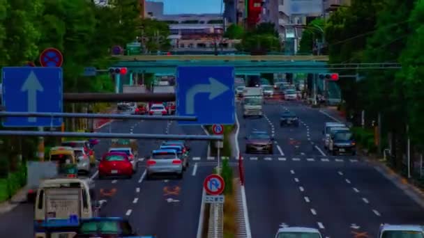 A timelapse of car street at Kanpachi avenue in Tokyo daytime long shot zoom — Stock Video