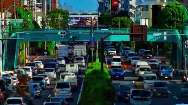 Um timelapse de rua de carro na avenida Kanpachi em Tóquio inclinação de tiro longo diurno — Vídeo de Stock